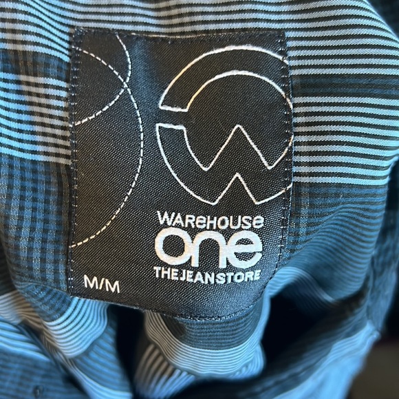 2/$14 💀 | Warehouse One | Button Down Shirt | Med | Blue/Black Vertical Stripes - Picture 3 of 5